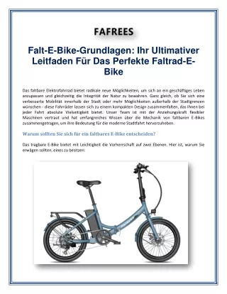 Falt-E-Bike-Grundlagen: Ihr Ultimativer Leitfaden Für Das Perfekte Faltrad-E-Bik