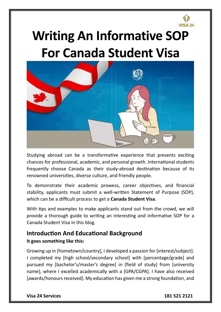 writing an informative sop for canada student visa
