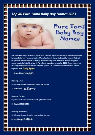 Top 40 Pure Tamil Baby Boy Names 2023