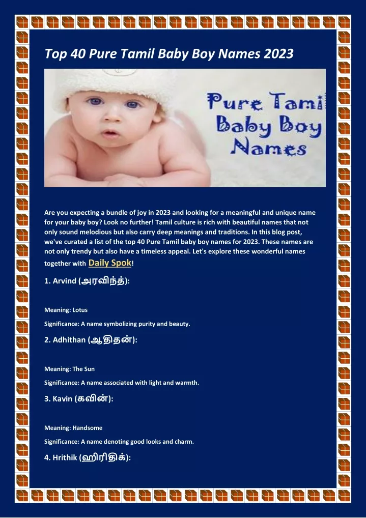 top 40 pure tamil baby boy names 2023