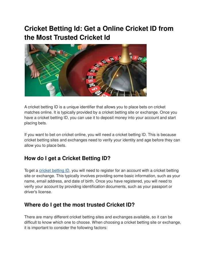 cricket betting id get a online cricket id from