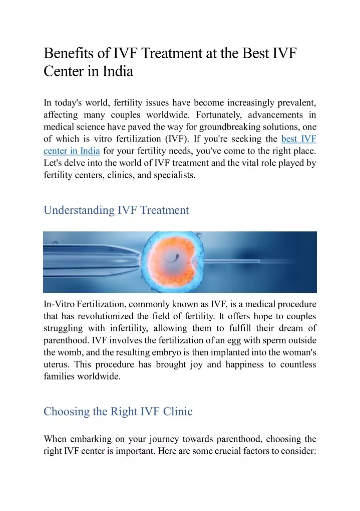 benefits of ivf treatment at the best ivf center