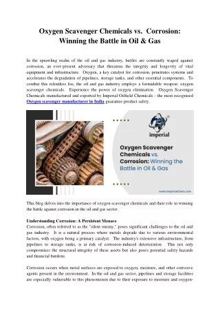 Oxygen Scavenger Chemicals vs. Corrosion_ Winning the Battle in Oil & Gas