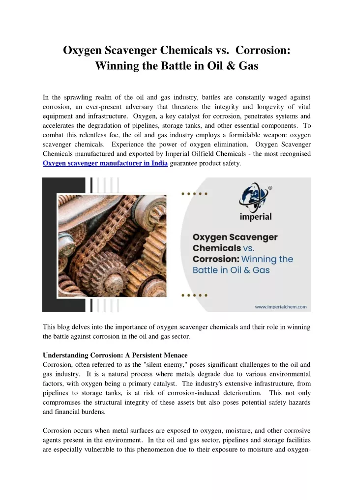 oxygen scavenger chemicals vs corrosion winning