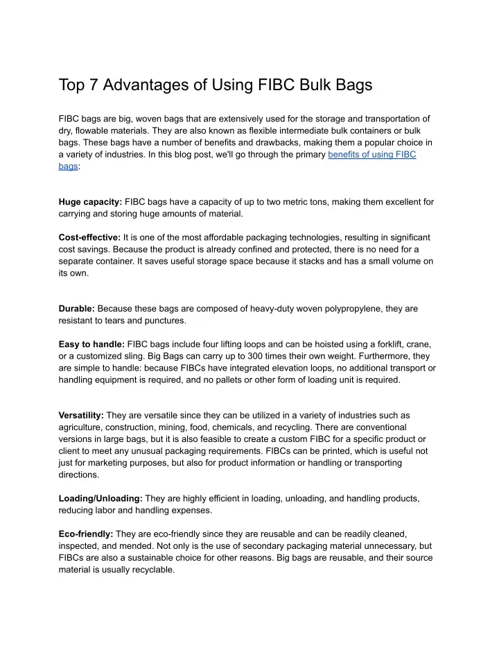 top 7 advantages of using fibc bulk bags