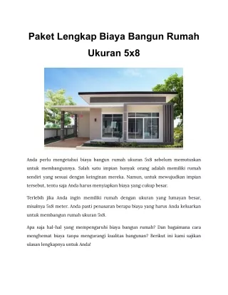 Paket Lengkap Biaya Bangun Rumah Ukuran 5x8