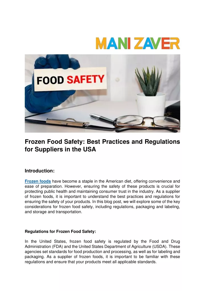 frozen food safety best practices and regulations