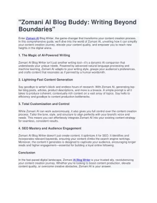 "Zomani AI Blog Buddy: Writing Beyond Boundaries"