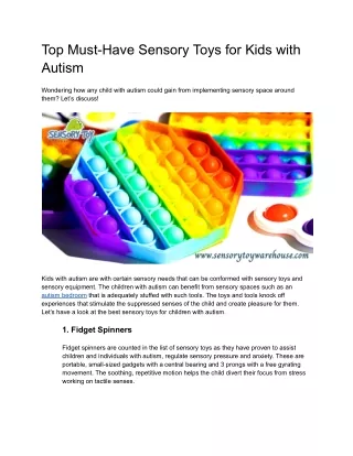 Top Must-Have Sensory Toys for Kids with Autism