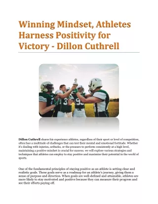 Dillon Cuthrell - Winning Mindset, Athletes Harness Positivity for Victory