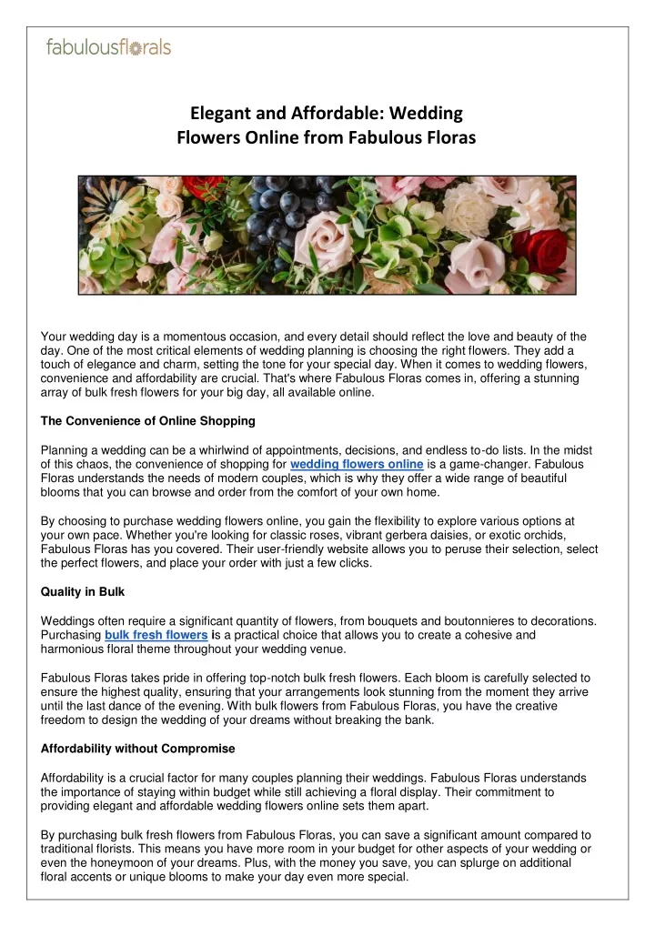 elegant and affordable wedding flowers online