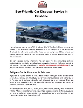 Eco-Friendly Car Disposal Service In Brisbane