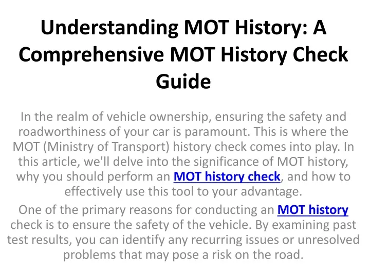 understanding mot history a comprehensive mot history check guide
