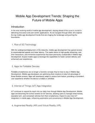 Mobile App Development Trends - Shaping the Future of Mobile Apps