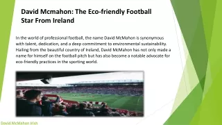David McMahon: The Eco-Friendly Football Star from Ireland