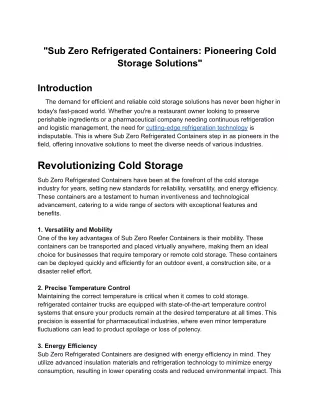 Sub Zero Refrigerated Containers_ Pioneering Cold Storage Solutions