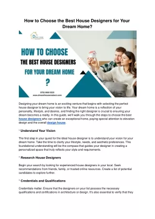 How to Choose the Best House Designers for Your Dream Home?