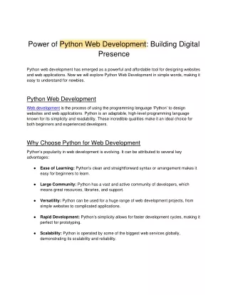 Power of Python Web Development - Building Digital Presence