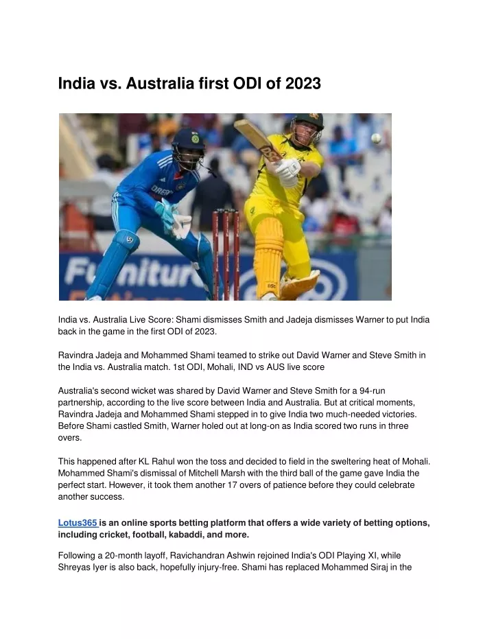 india vs australia first odi of 2023