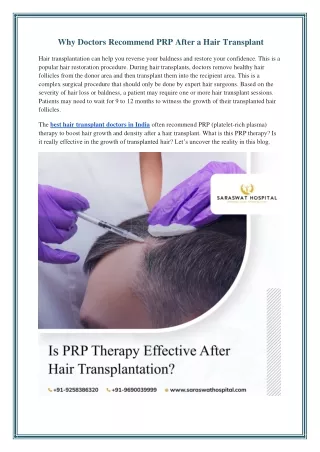Why Doctors Recommend PRP After a Hair Transplant