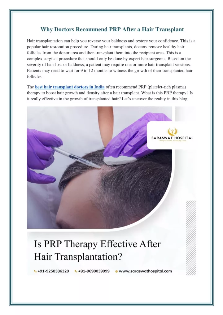 why doctors recommend prp after a hair transplant