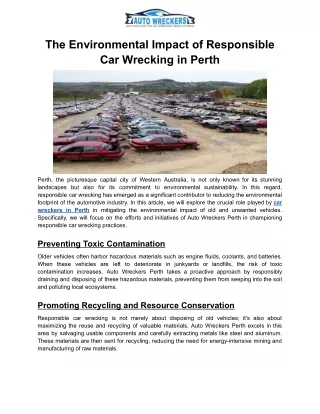 The Environmental Impact of Responsible Car Wrecking in Perth