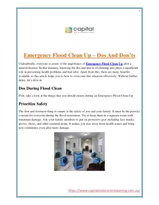 Emergency Flood Clean Up - Dos And Don’ts