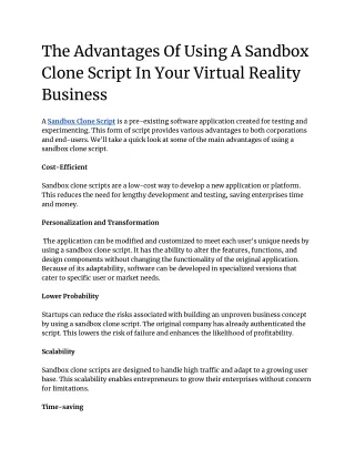 The Advantages Of Using A Sandbox Clone Script In Your Virtual Reality Business
