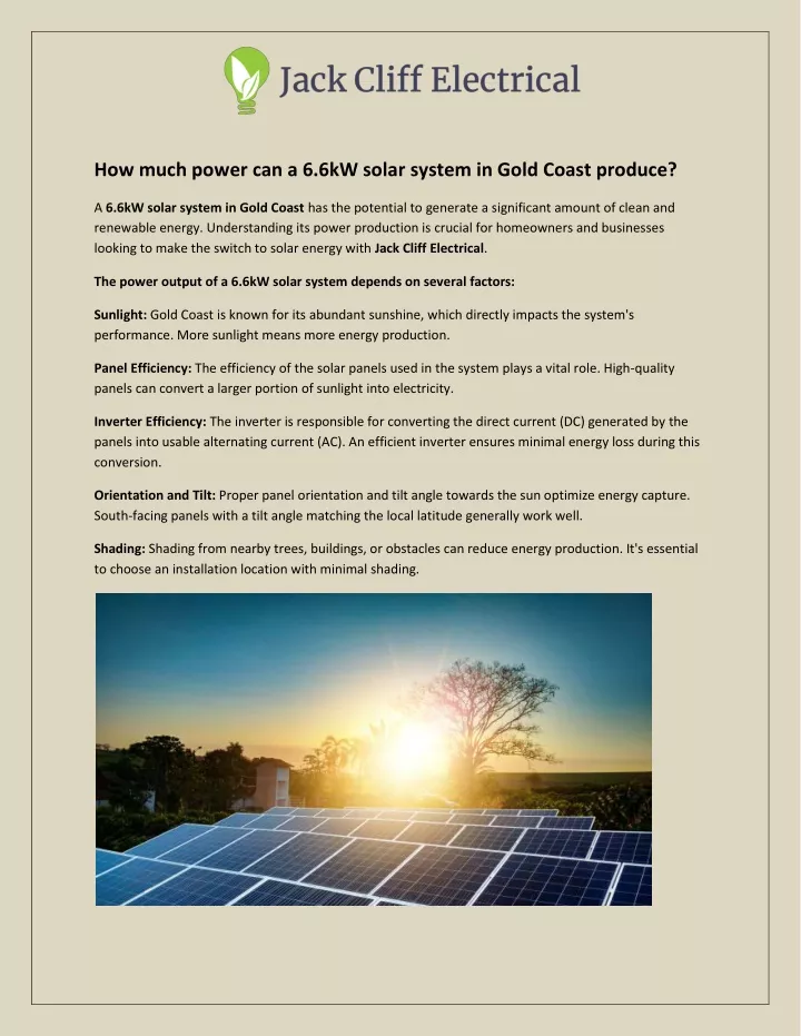 PPT - How Much Power Can A 6.6kW Solar System In Gold Coast Produce ...