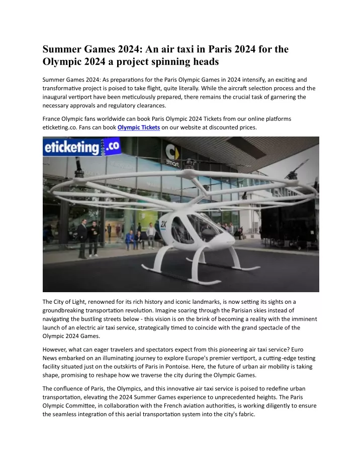 summer games 2024 an air taxi in paris 2024