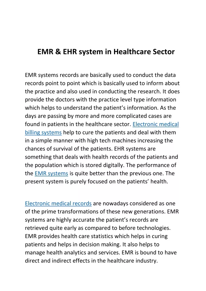 emr ehr system in healthcare sector