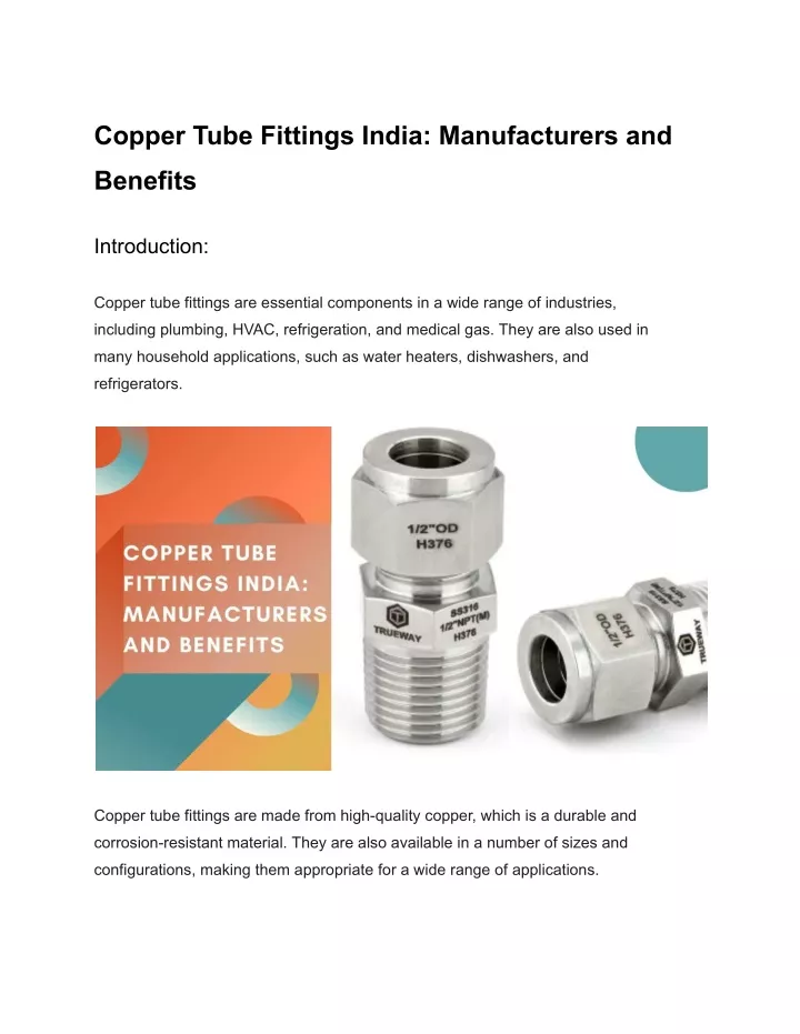 copper tube fittings india manufacturers and