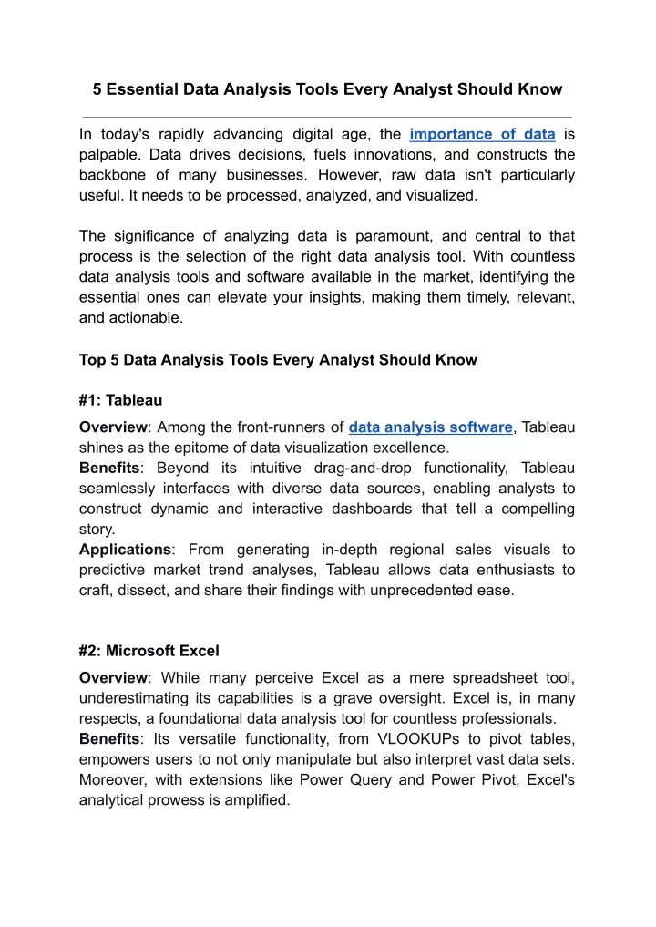 5 essential data analysis tools every analyst
