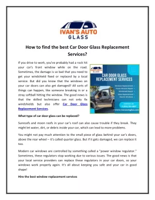 How to find the best Car Door Glass Replacement Services?
