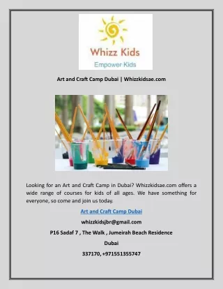 Art and Craft Camp Dubai | Whizzkidsae.com