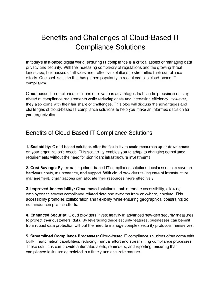 benefits and challenges of cloud based