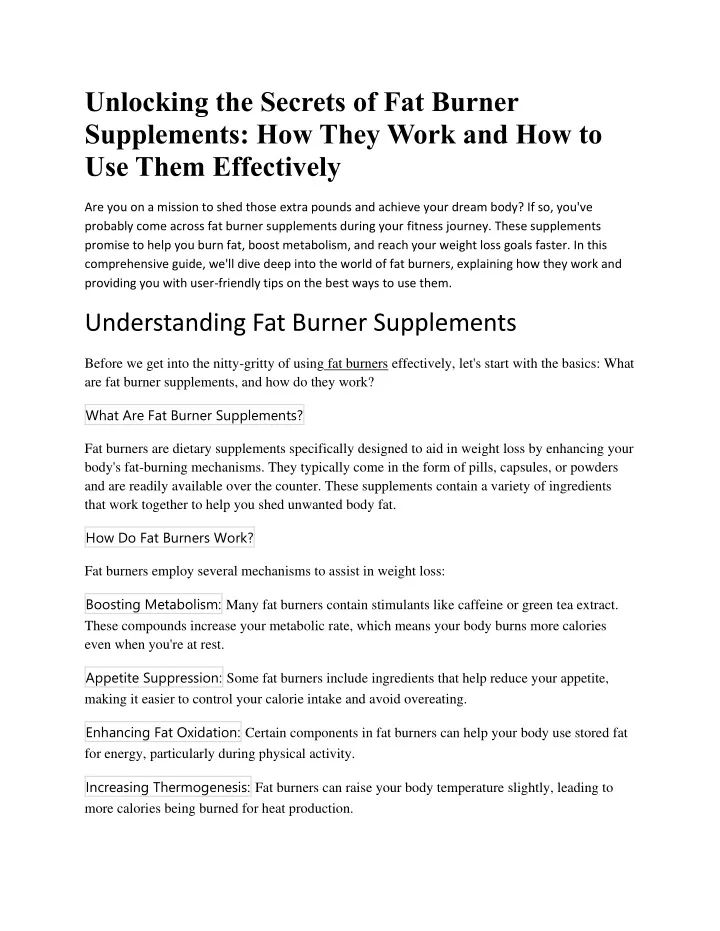 Ppt Unlocking The Secrets Of Fat Burner Supplements How They Work And
