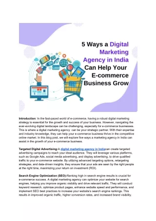 5 Ways a Digital Marketing Agency in India Can Help Your E-commerce Business Grow