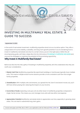 Investing in Multifamily Real Estate: A Guide to Success