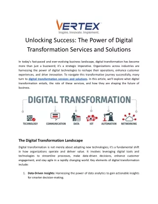 Digital Transformation Services And Solutions