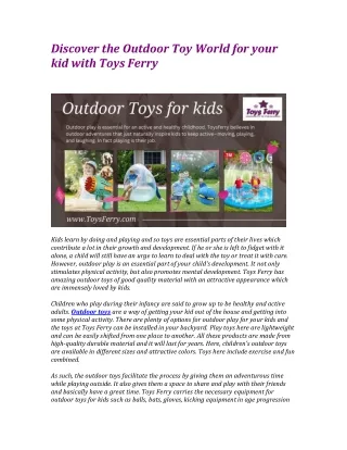 Discover the Outdoor Toy World for your kid with Toys Ferry