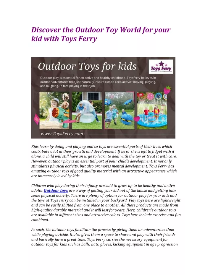 discover the outdoor toy world for your kid with