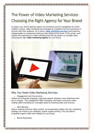 The Power of Video Marketing Services - Choosing the Right Agency for Your Brand