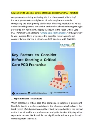 Key Factors to Consider Before Starting a Critical Care PCD Franchise