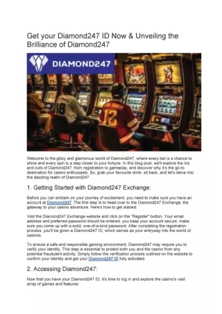 Join Diamond247 today for thrilling gambling experiences! Get your Diamond247 ID