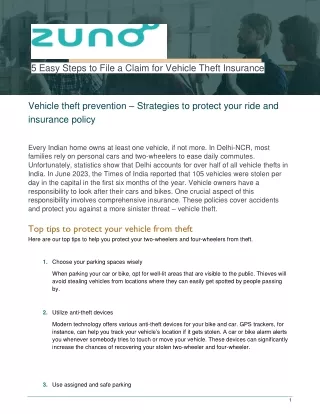 5 Easy Steps to File a Claim for Vehicle Theft Insurance
