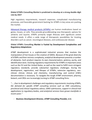 ATMPs Consulting Market to grow at a strong double-digit rate - Get Our Report