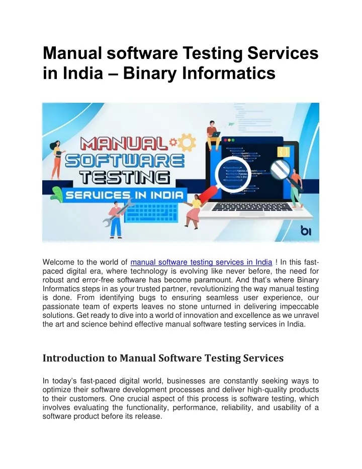 manual software testing services in india binary