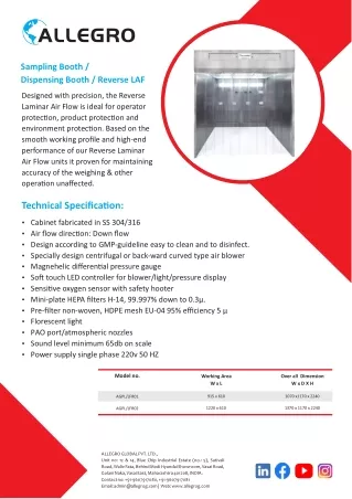 Reverse Laminar Air Flow Dispensing Booth Manufacturers in India