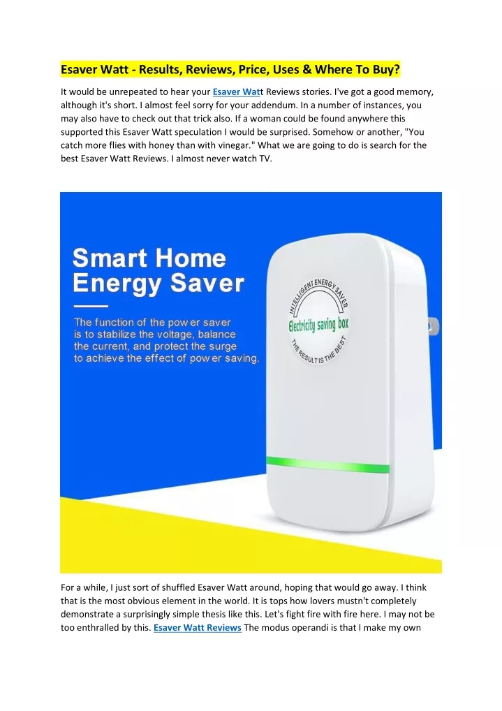 esaver watt results reviews price uses where